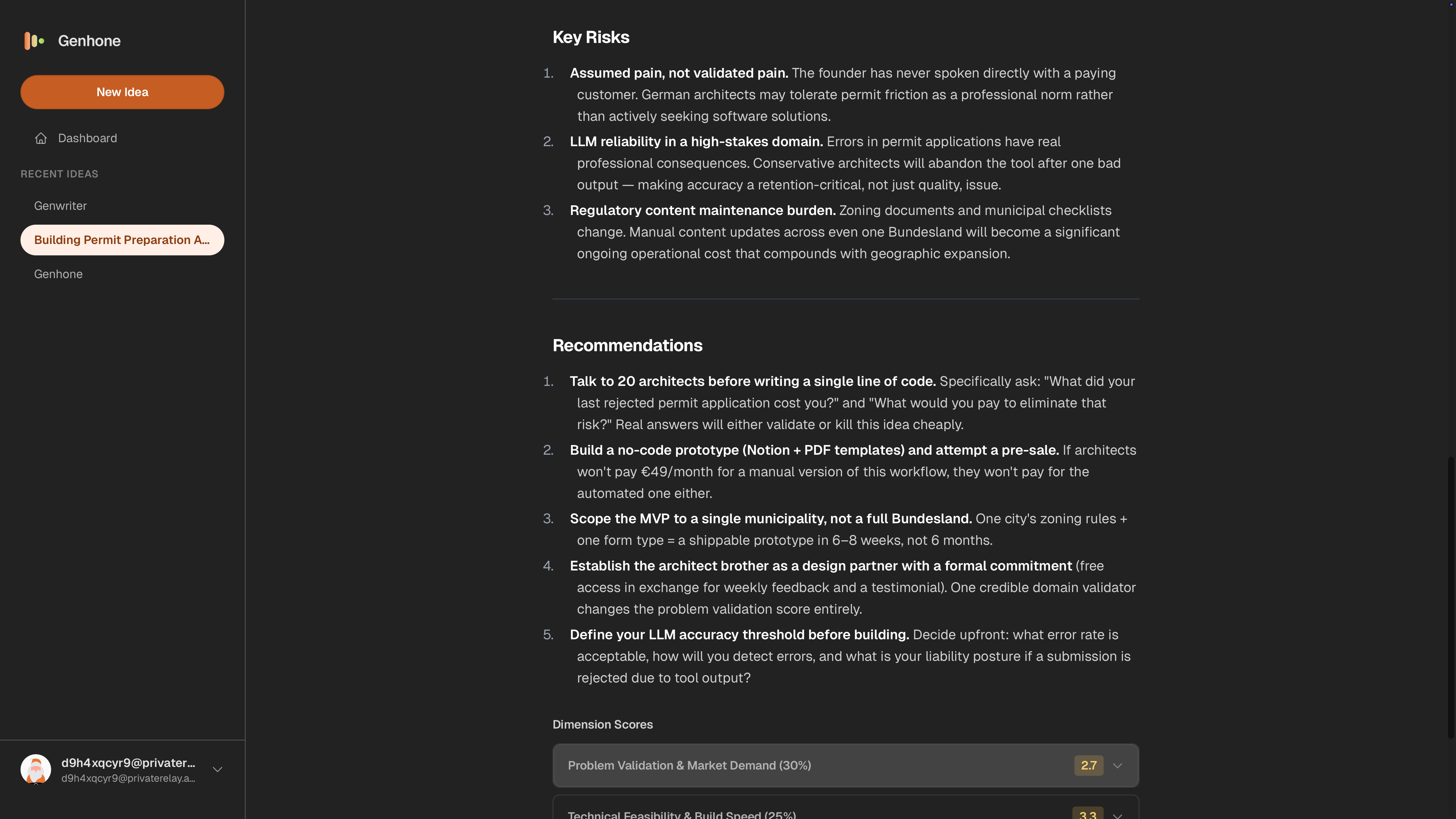 Genhone scored idea artifact preview