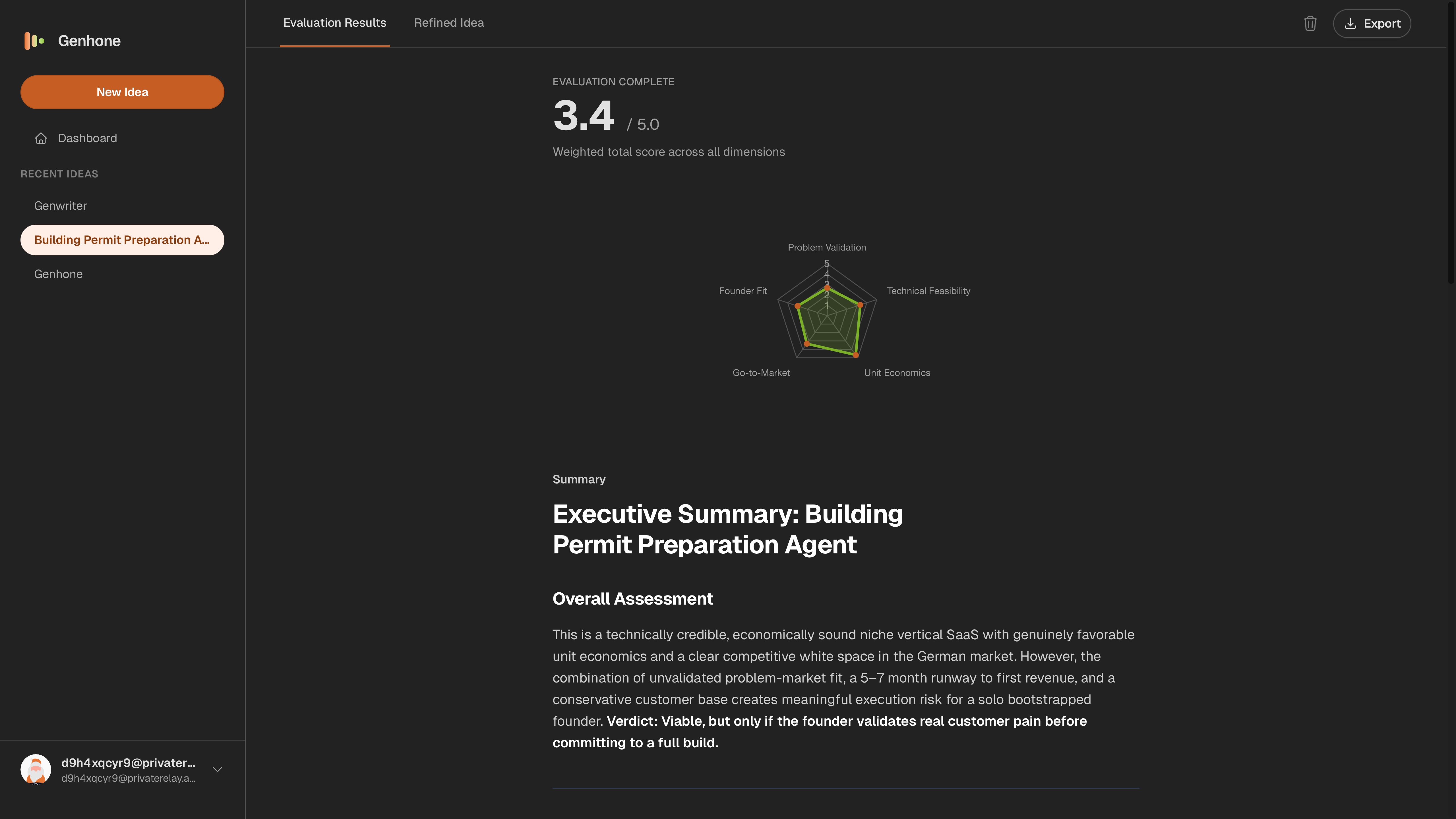 Genhone scored idea artifact preview
